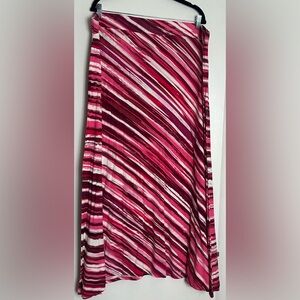 Lane Bryant 24W Maxi Skirt Pink Red Stripe Boho Flowy Plus Size